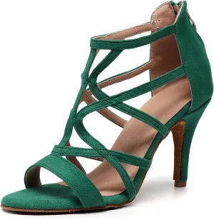 Women Latin Salsa Dance Shoes Open-Toe Dance Boots Ballroom Professional Party Dancing Heels, Model QJW-7277