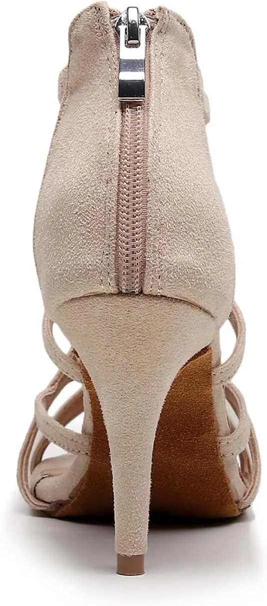 Women Latin Salsa Dance Shoes Open-Toe Dance Boots Ballroom Professional Party Dancing Heels, Model QJW-7277