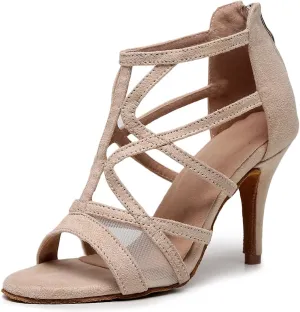 Women Latin Salsa Dance Shoes Open-Toe Dance Boots Ballroom Professional Party Dancing Heels, Model QJW-7277