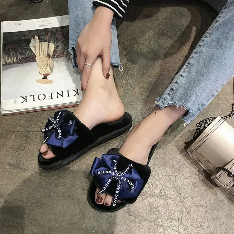 Women Plush Home Faux Fur Slippers