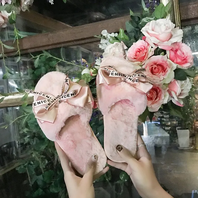 Women Plush Home Faux Fur Slippers