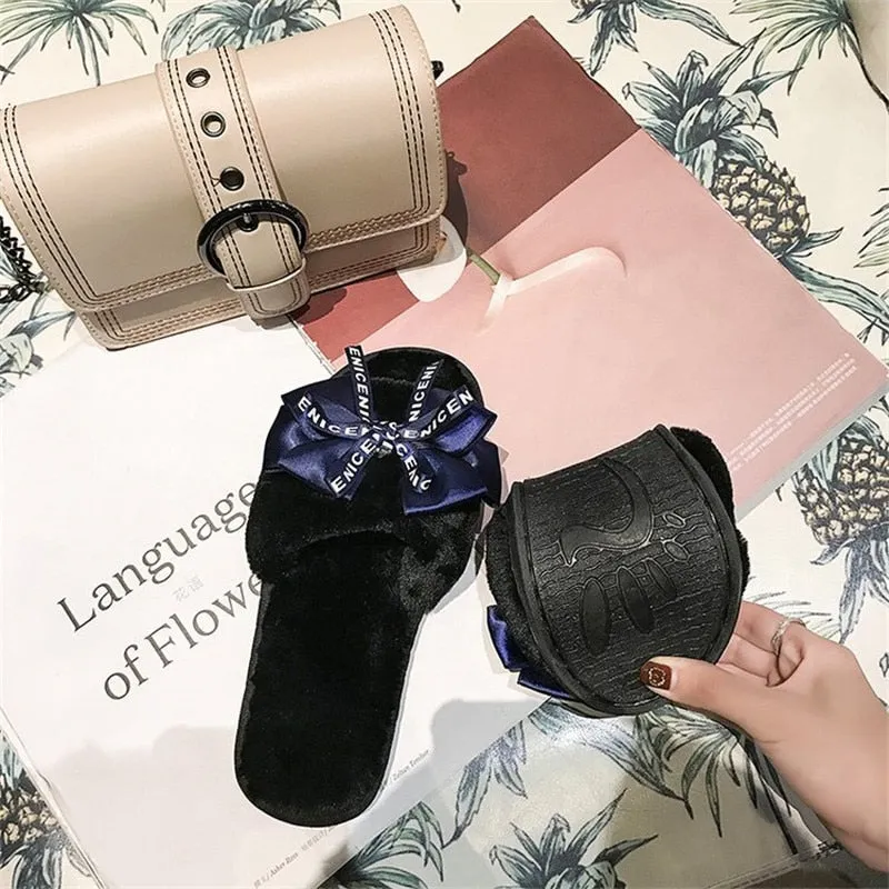 Women Plush Home Faux Fur Slippers