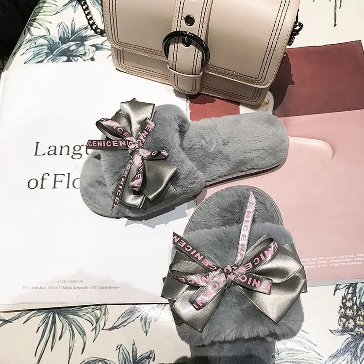 Women Plush Home Faux Fur Slippers
