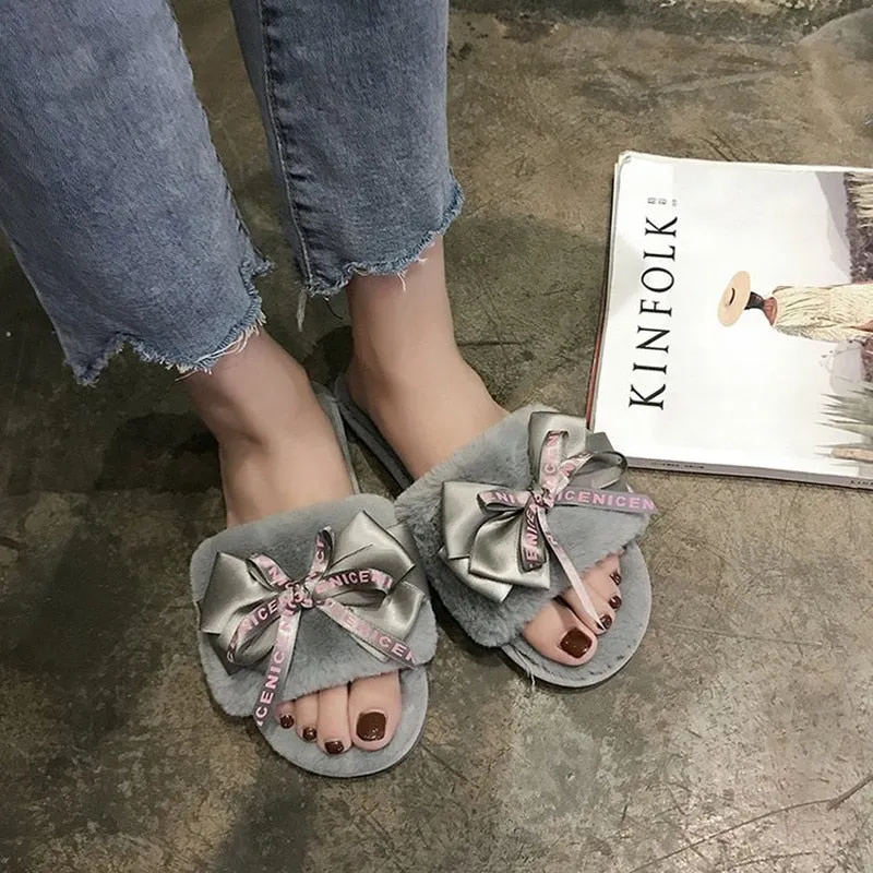 Women Plush Home Faux Fur Slippers