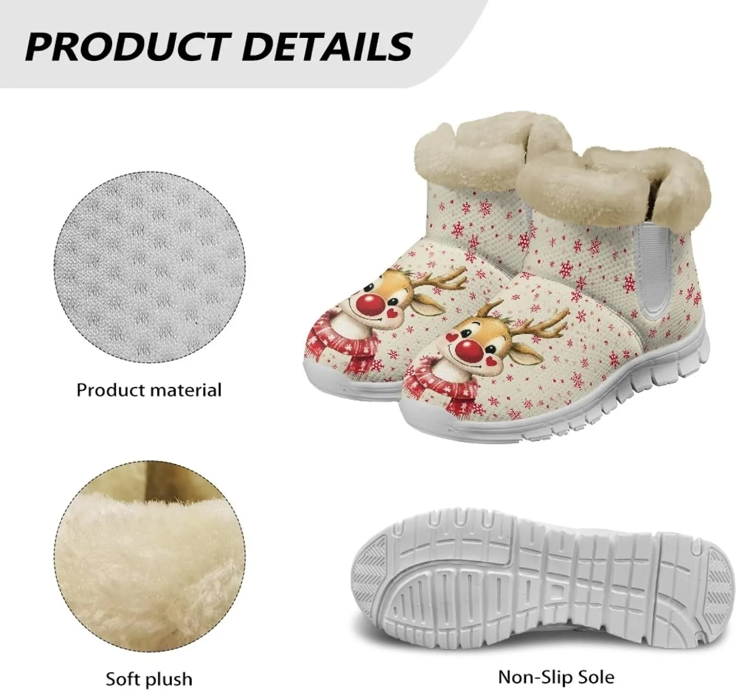 Womens Ankle Boots Insulated Fur Liner Snow Boot Lightweight Walking Winter Shoes Low Boots High-top Fleece Booties
