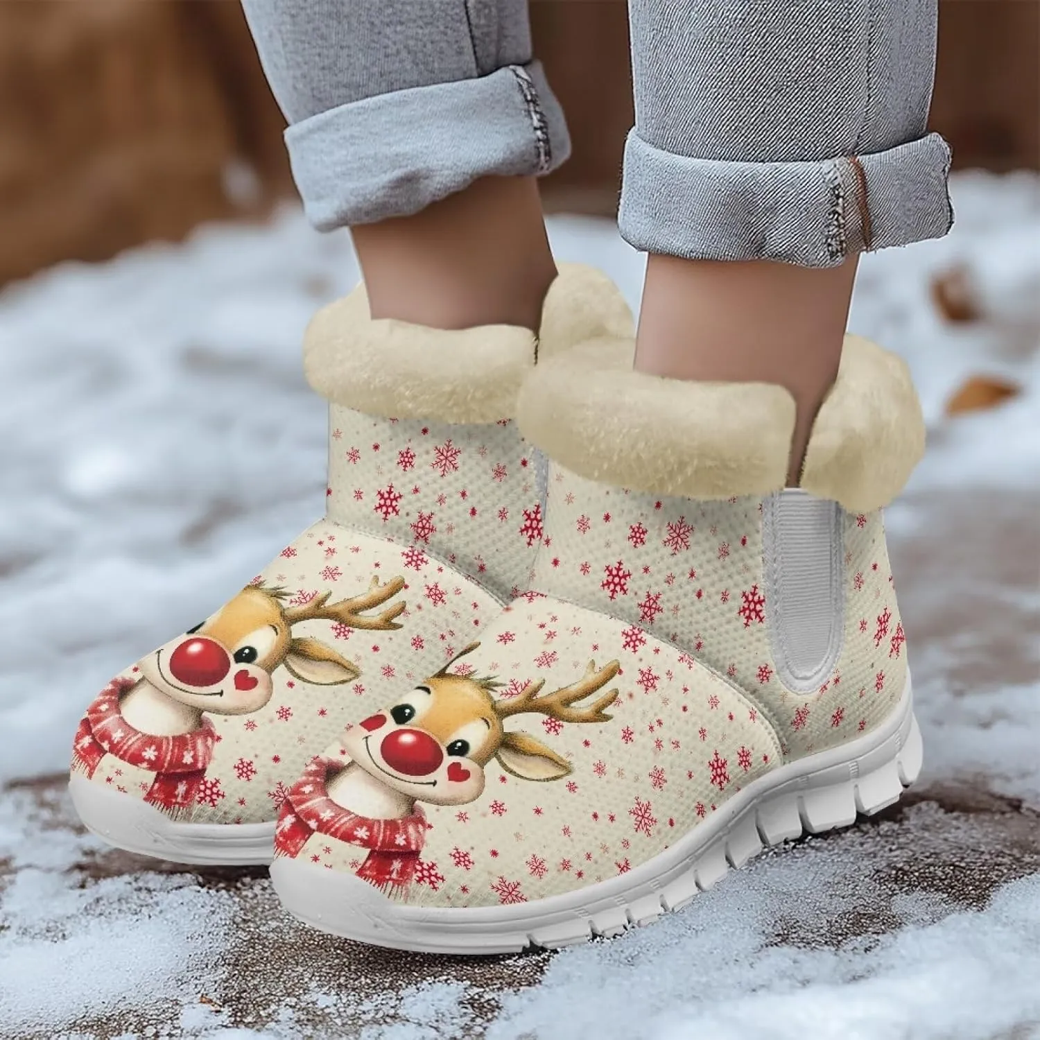 Womens Ankle Boots Insulated Fur Liner Snow Boot Lightweight Walking Winter Shoes Low Boots High-top Fleece Booties