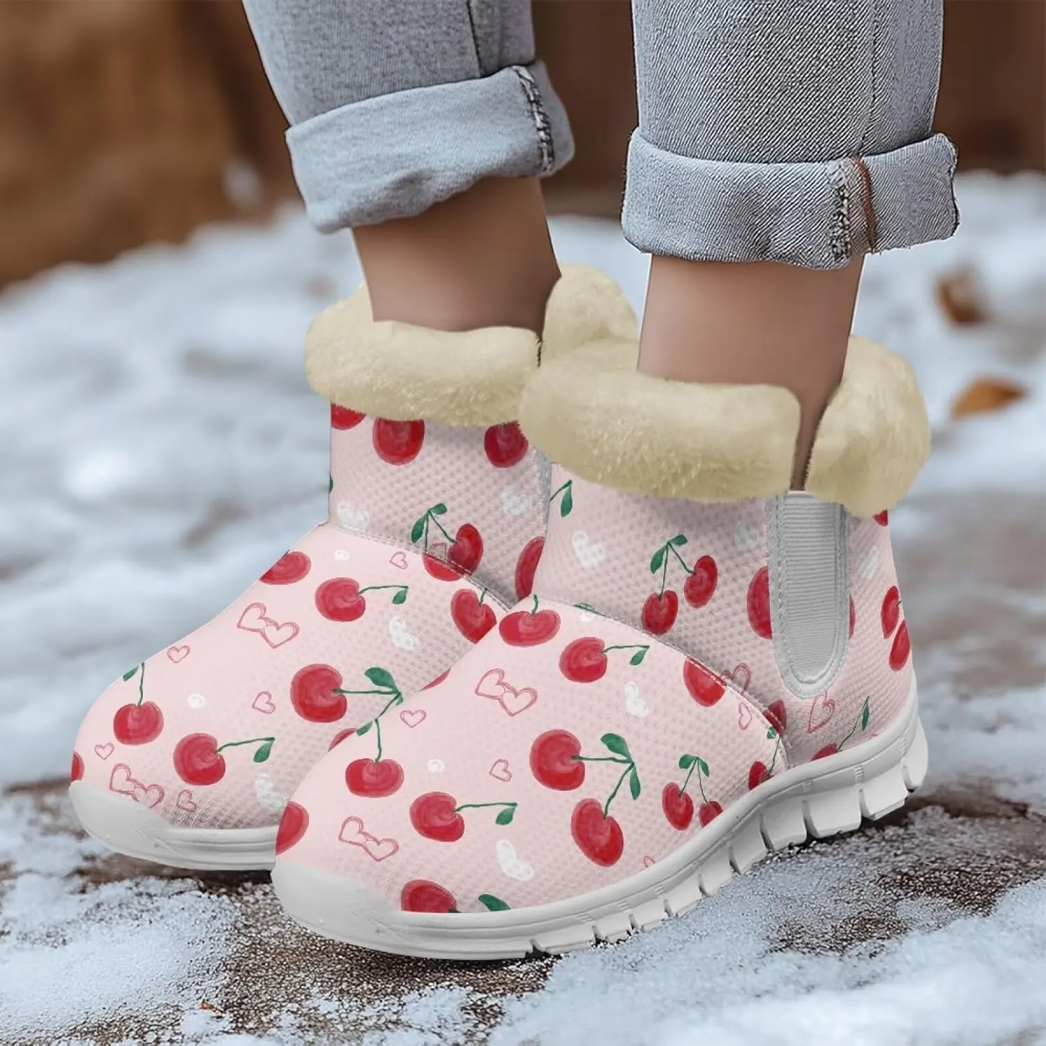 Womens Ankle Boots Insulated Fur Liner Snow Boot Lightweight Walking Winter Shoes Low Boots High-top Fleece Booties