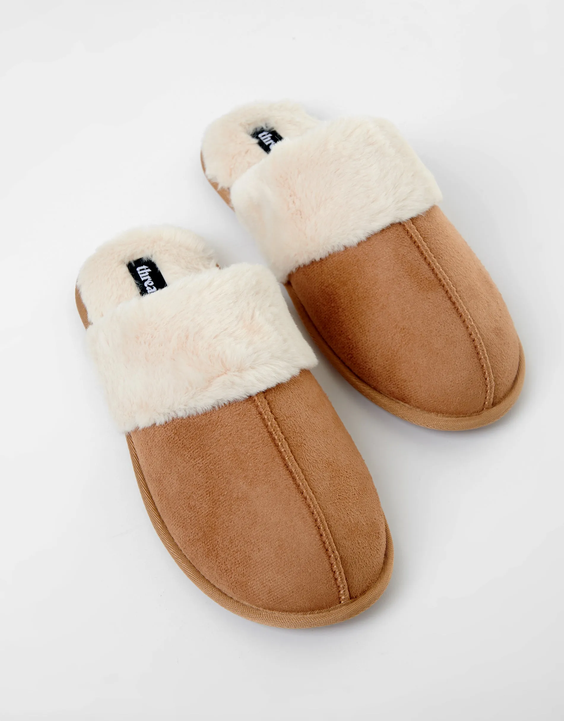 Women's Brown Faux Suede Faux Fur Lined Mule Slippers