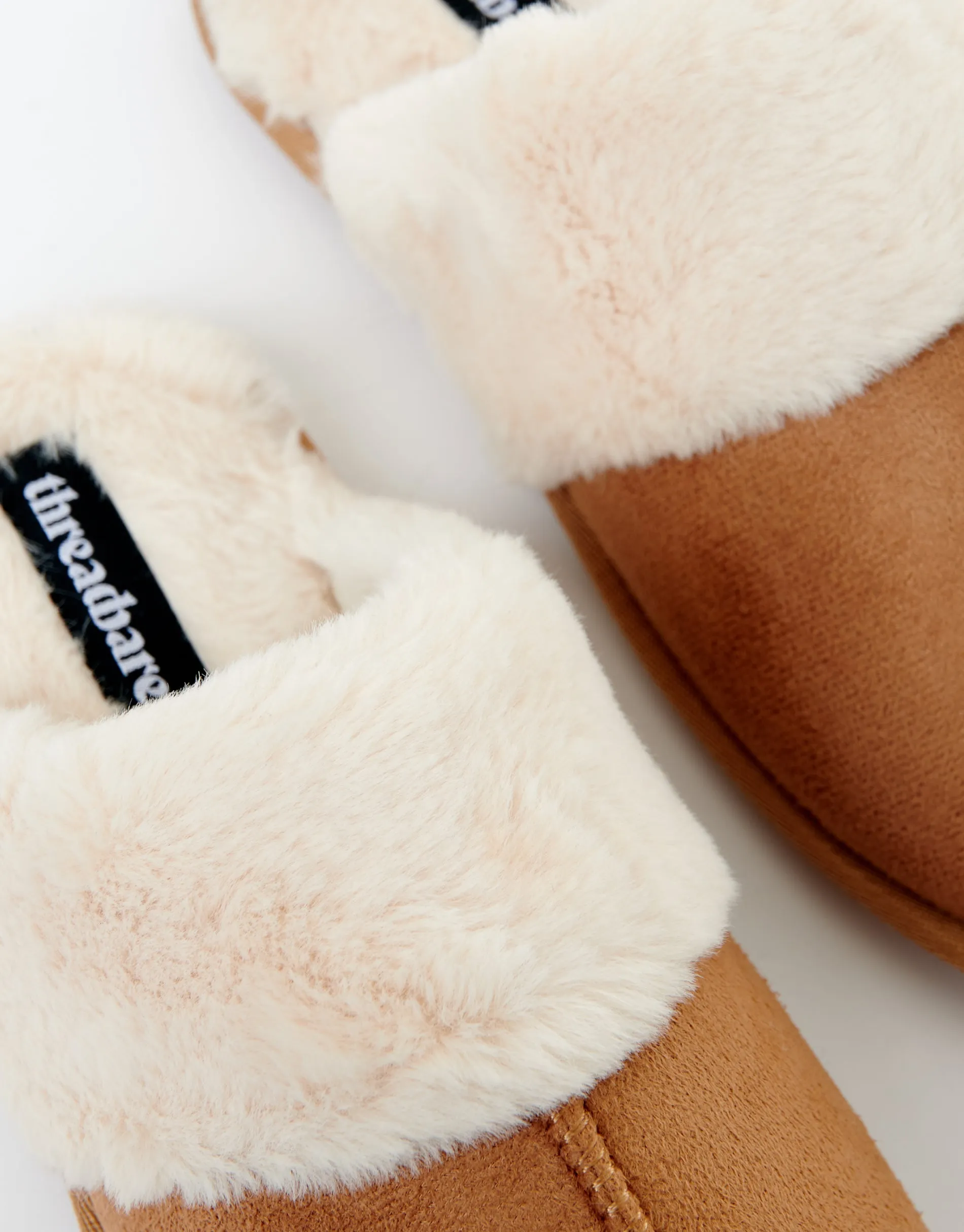 Women's Brown Faux Suede Faux Fur Lined Mule Slippers