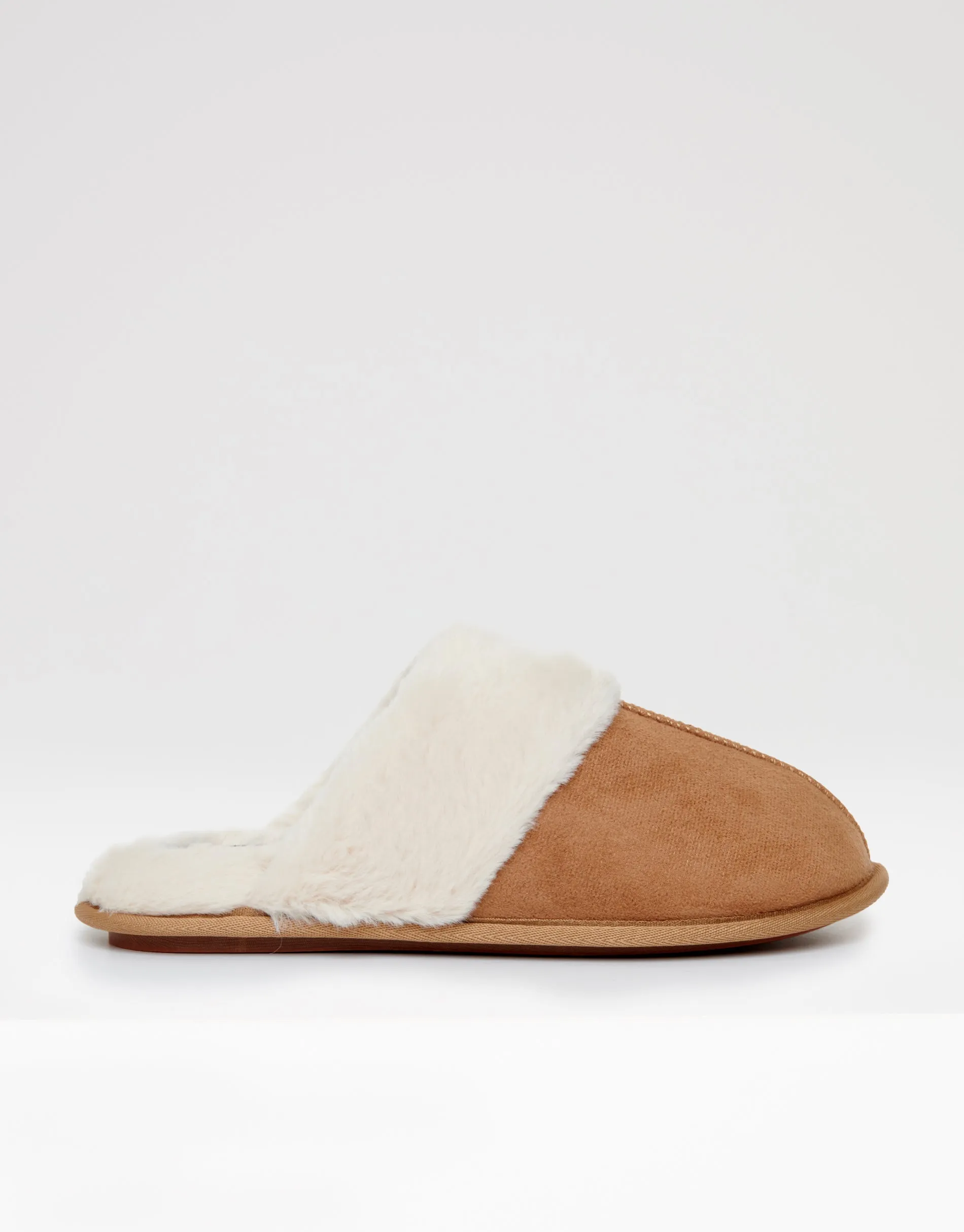 Women's Brown Faux Suede Faux Fur Lined Mule Slippers