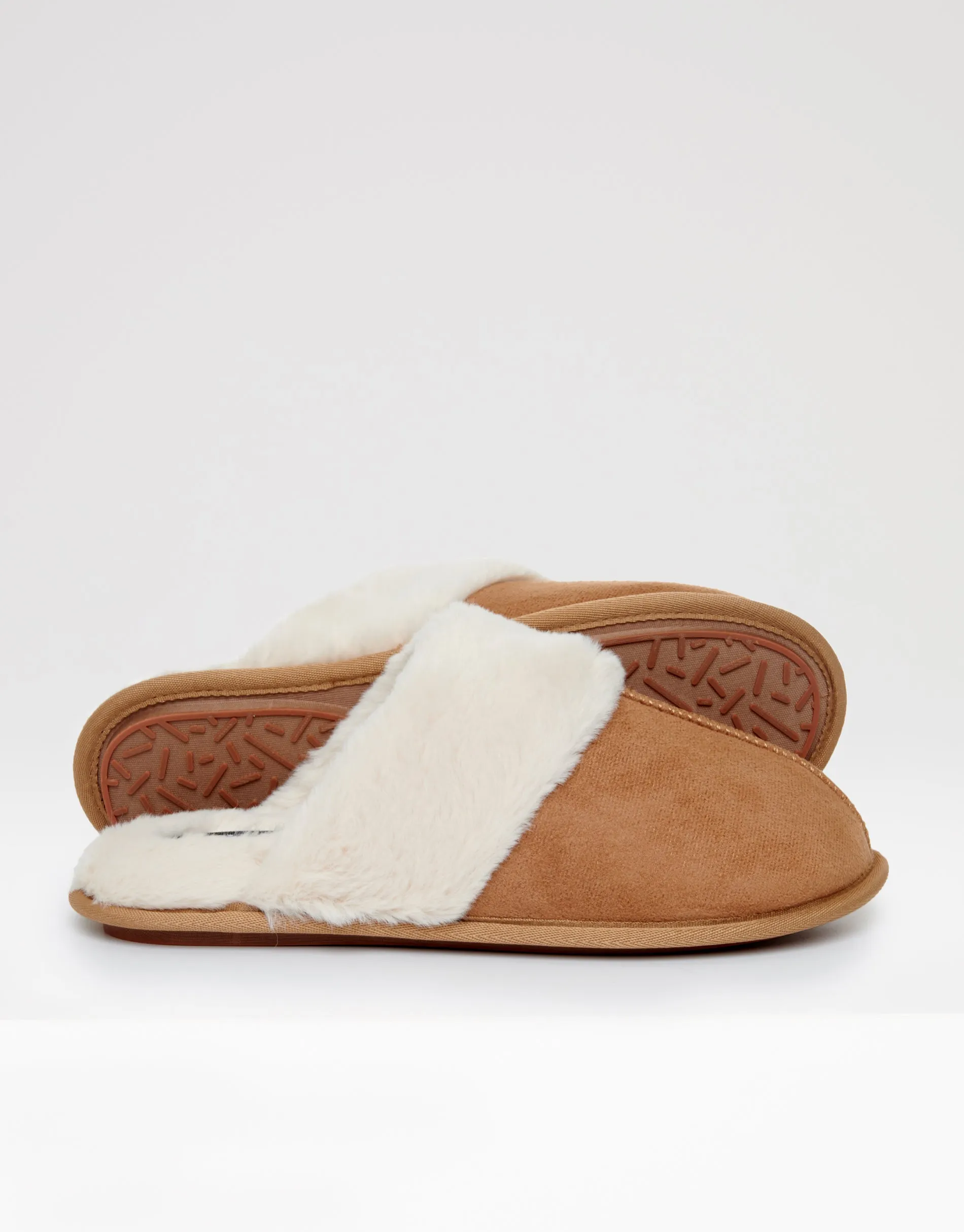 Women's Brown Faux Suede Faux Fur Lined Mule Slippers