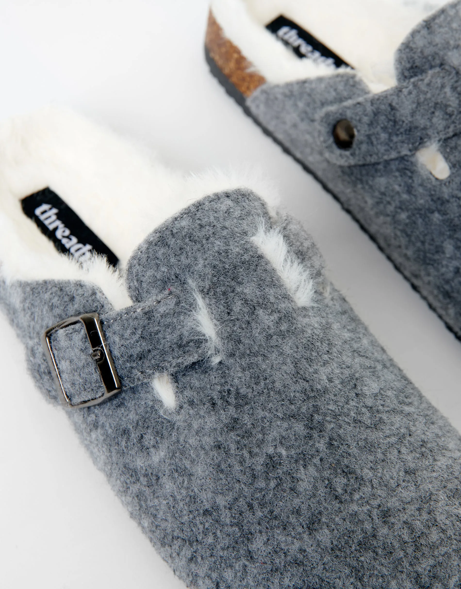 Women's Charcoal Felt Faux Fur Lined Clog Mule Slippers