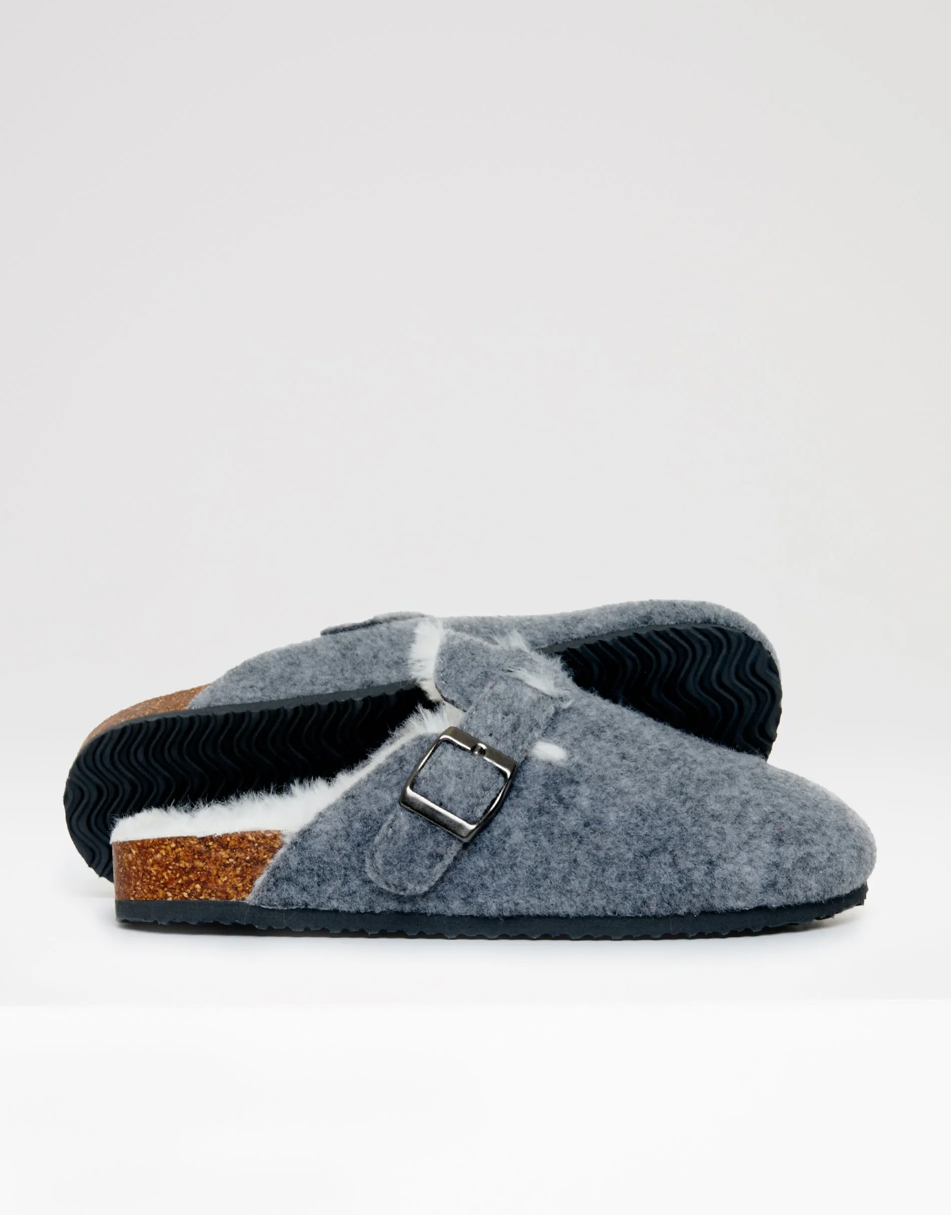 Women's Charcoal Felt Faux Fur Lined Clog Mule Slippers
