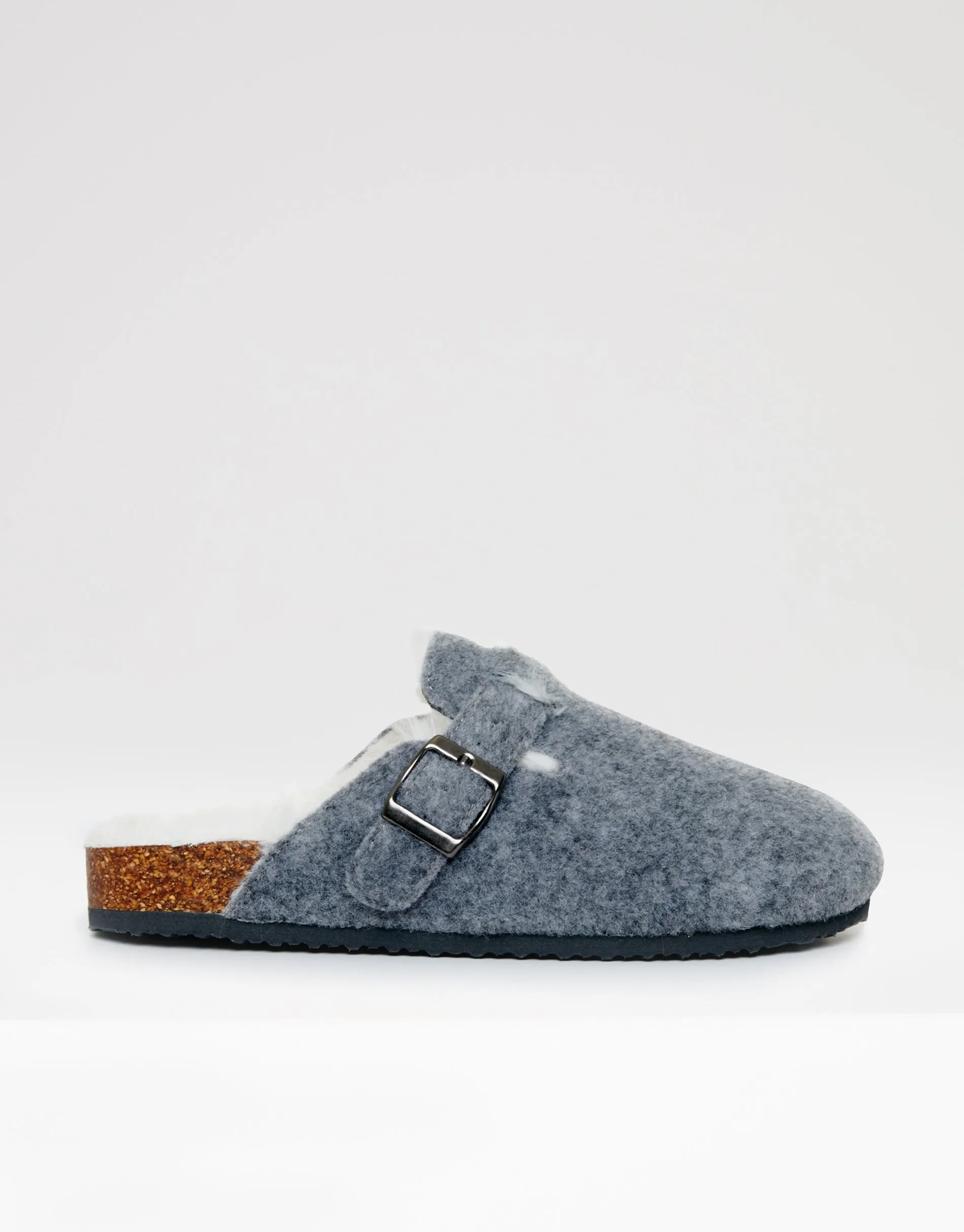 Women's Charcoal Felt Faux Fur Lined Clog Mule Slippers