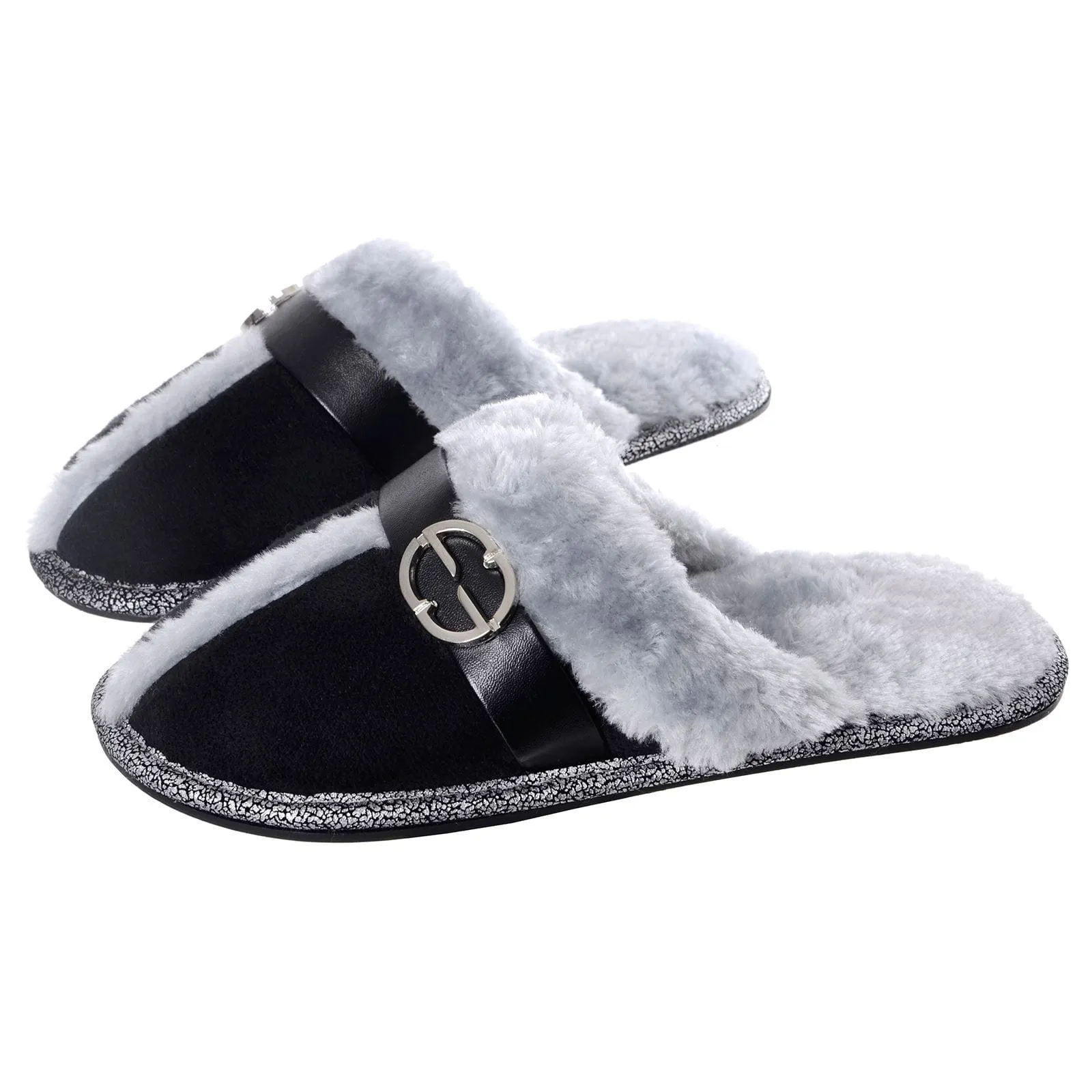 Womens Elle Slip On Mule Slippers With Faux Fur Lining