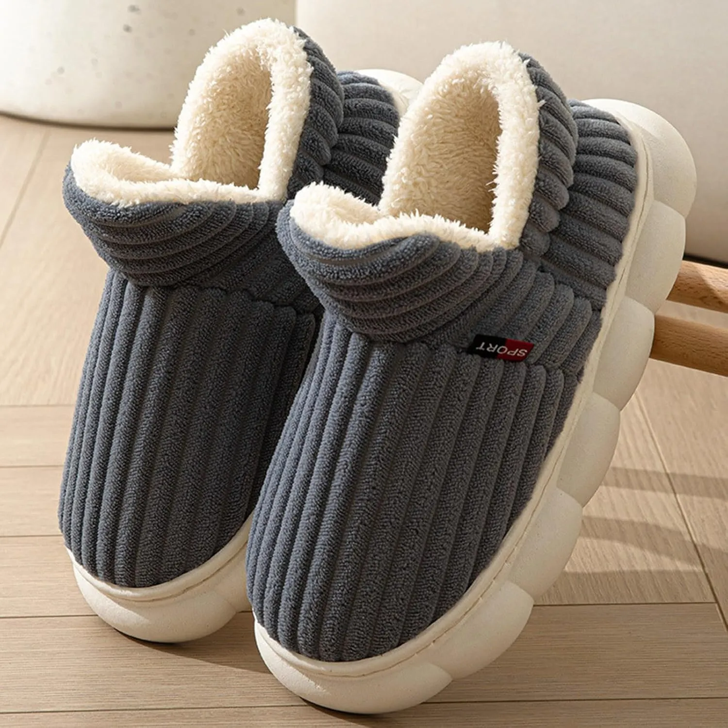 Women's Fleece Lined Slippers Couple Solid Thick Sole Slippers Plus Velvet Boot Womens Bedroom Size 8 High