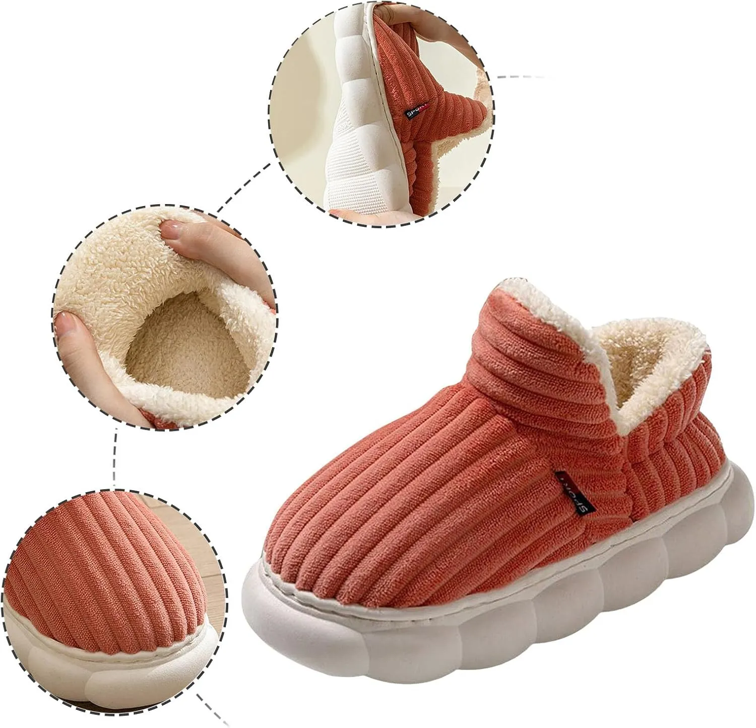 Women's Fleece Lined Slippers Couple Solid Thick Sole Slippers Plus Velvet Boot Womens Bedroom Size 8 High
