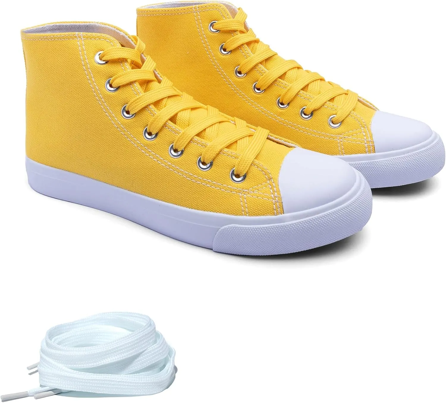 Women's High-Top Canvas Sneakers ?C Classic Lace-Up Casual Shoes with Extra Shoelaces ?C Comfortable, Stylish, and Durable