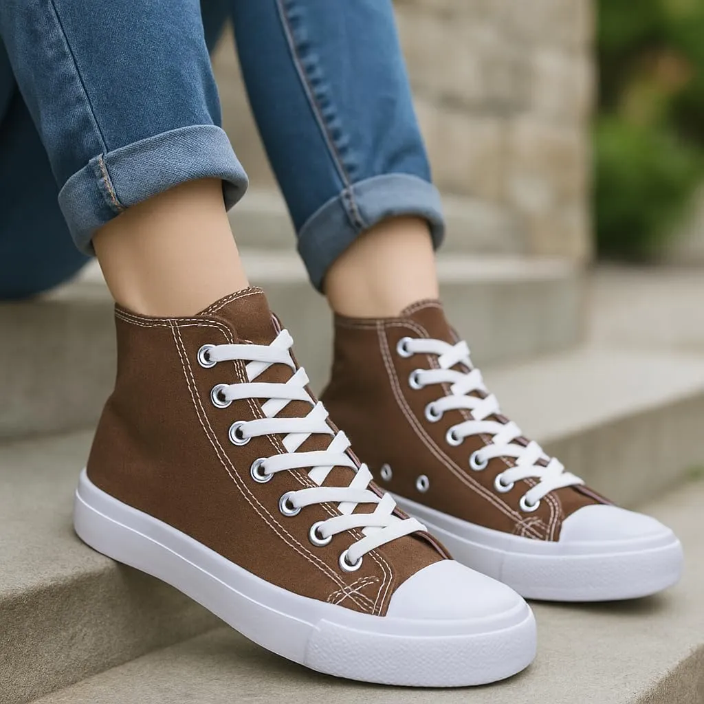 Women's High-Top Canvas Sneakers ?C Classic Lace-Up Casual Shoes with Extra Shoelaces ?C Comfortable, Stylish, and Durable