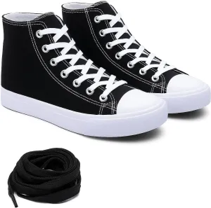 Women's High-Top Canvas Sneakers ?C Classic Lace-Up Casual Shoes with Extra Shoelaces ?C Comfortable, Stylish, and Durable