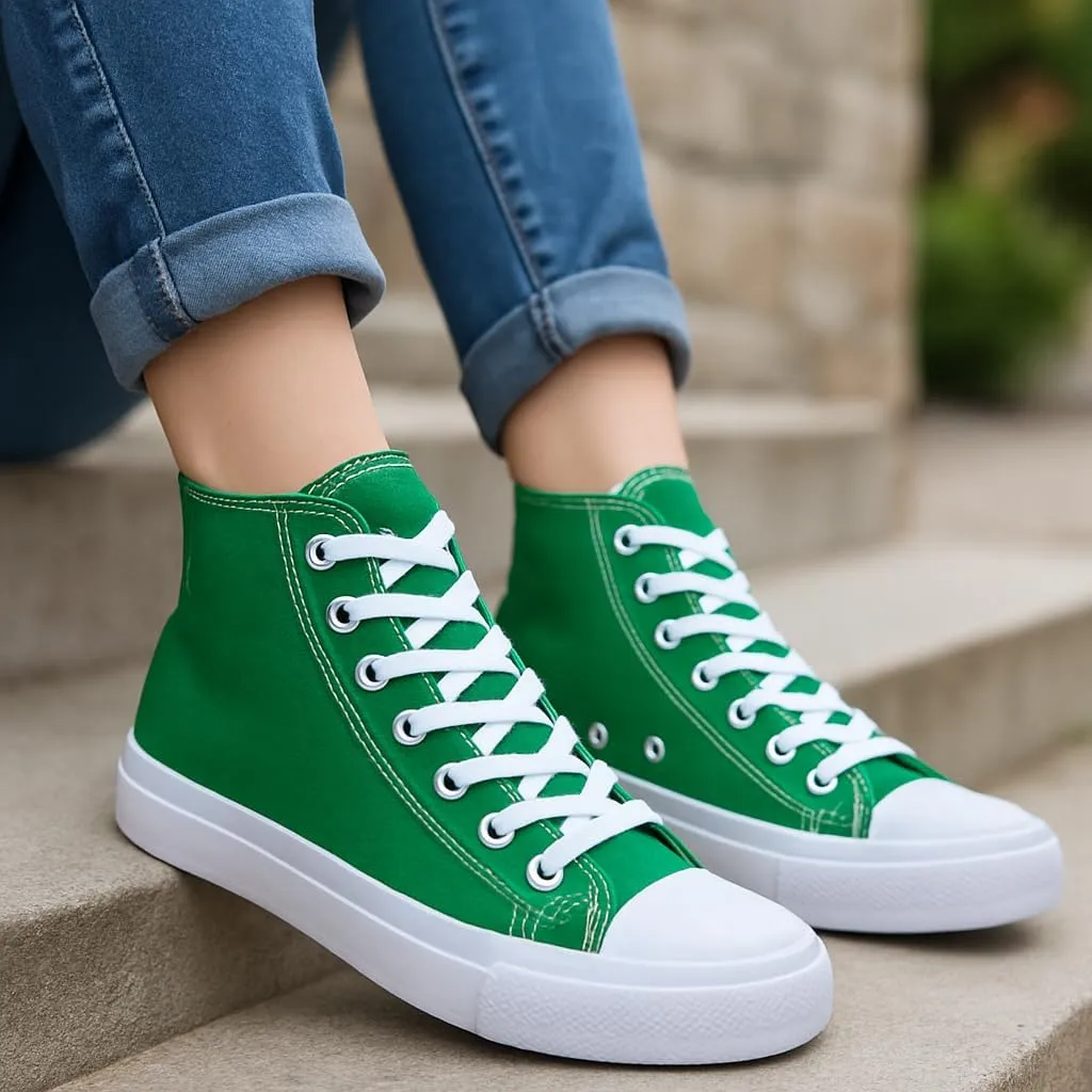 Women's High-Top Canvas Sneakers ?C Classic Lace-Up Casual Shoes with Extra Shoelaces ?C Comfortable, Stylish, and Durable