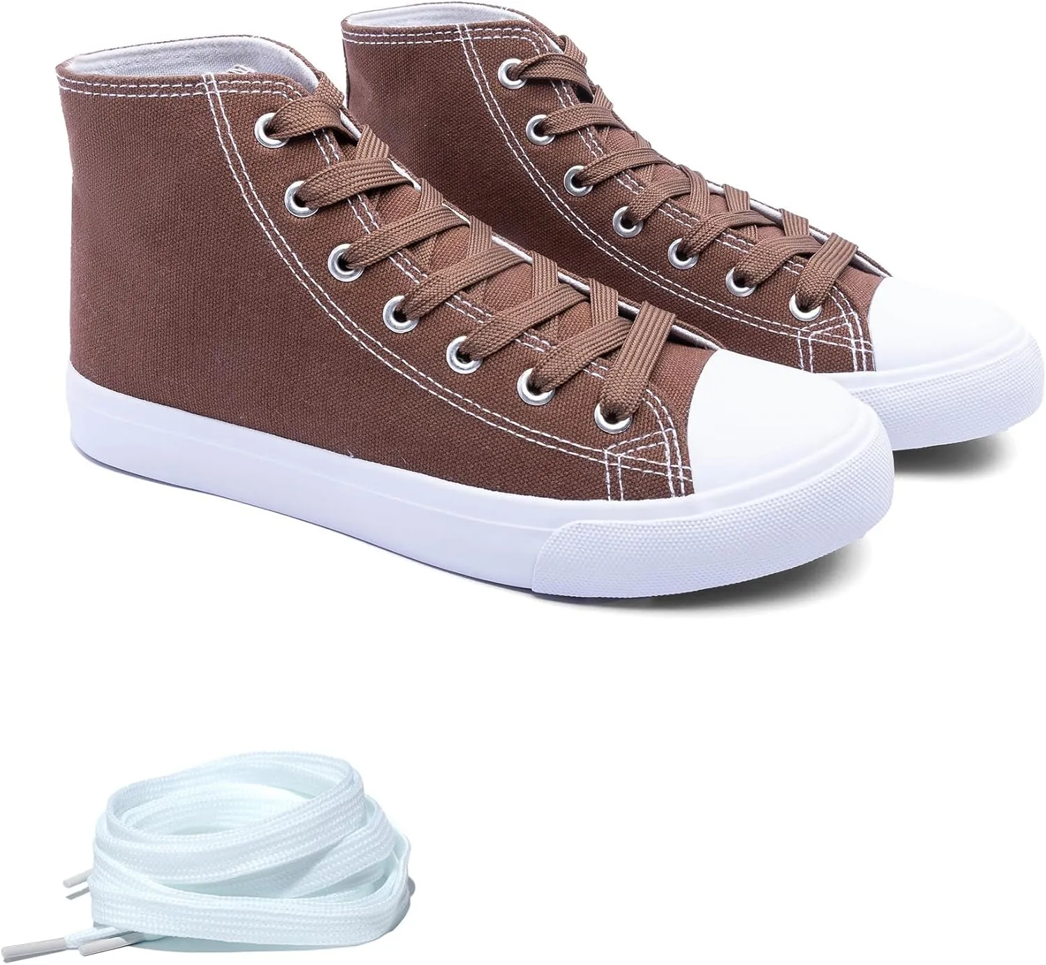 Women's High-Top Canvas Sneakers ?C Classic Lace-Up Casual Shoes with Extra Shoelaces ?C Comfortable, Stylish, and Durable