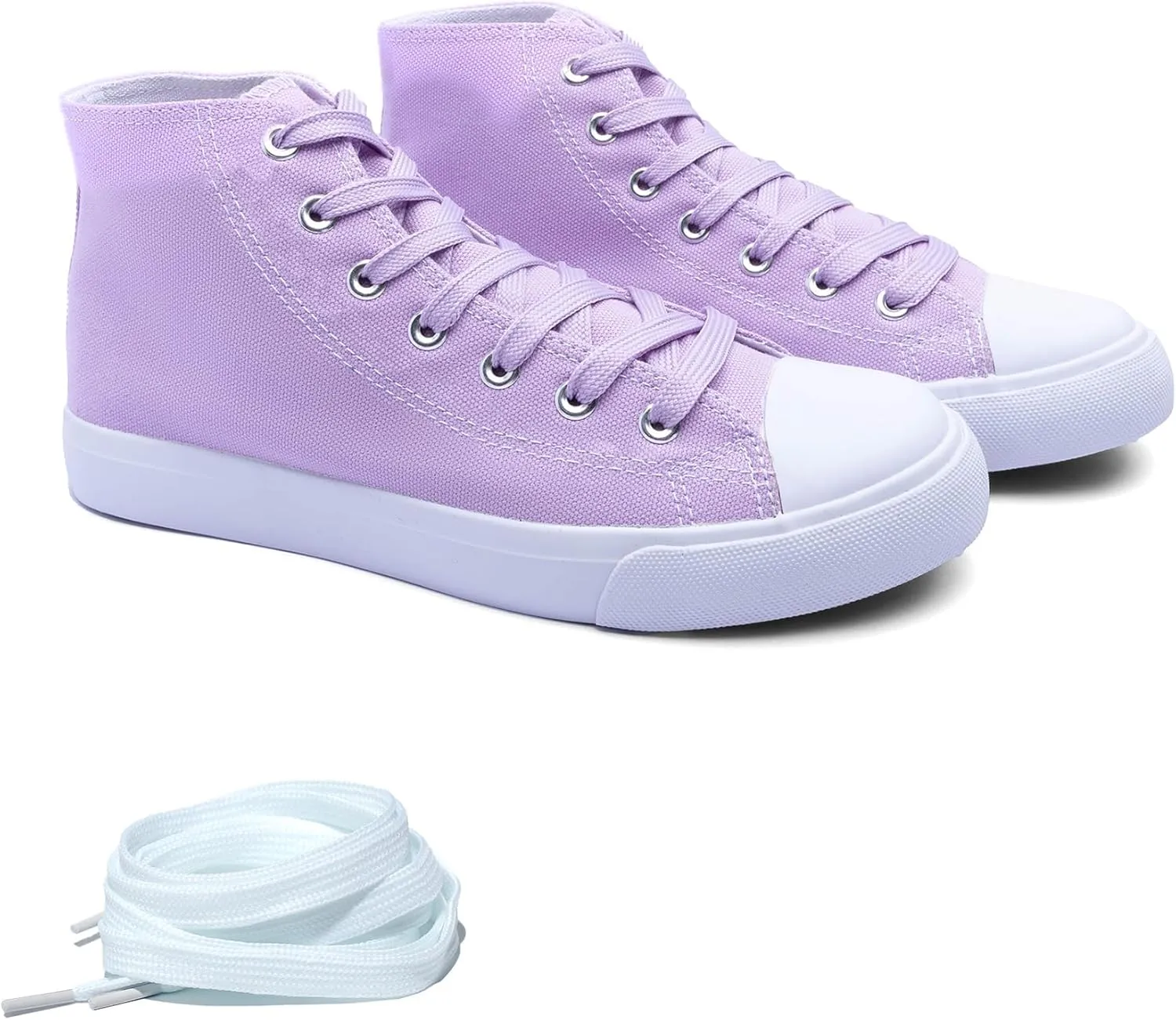 Women's High-Top Canvas Sneakers ?C Classic Lace-Up Casual Shoes with Extra Shoelaces ?C Comfortable, Stylish, and Durable