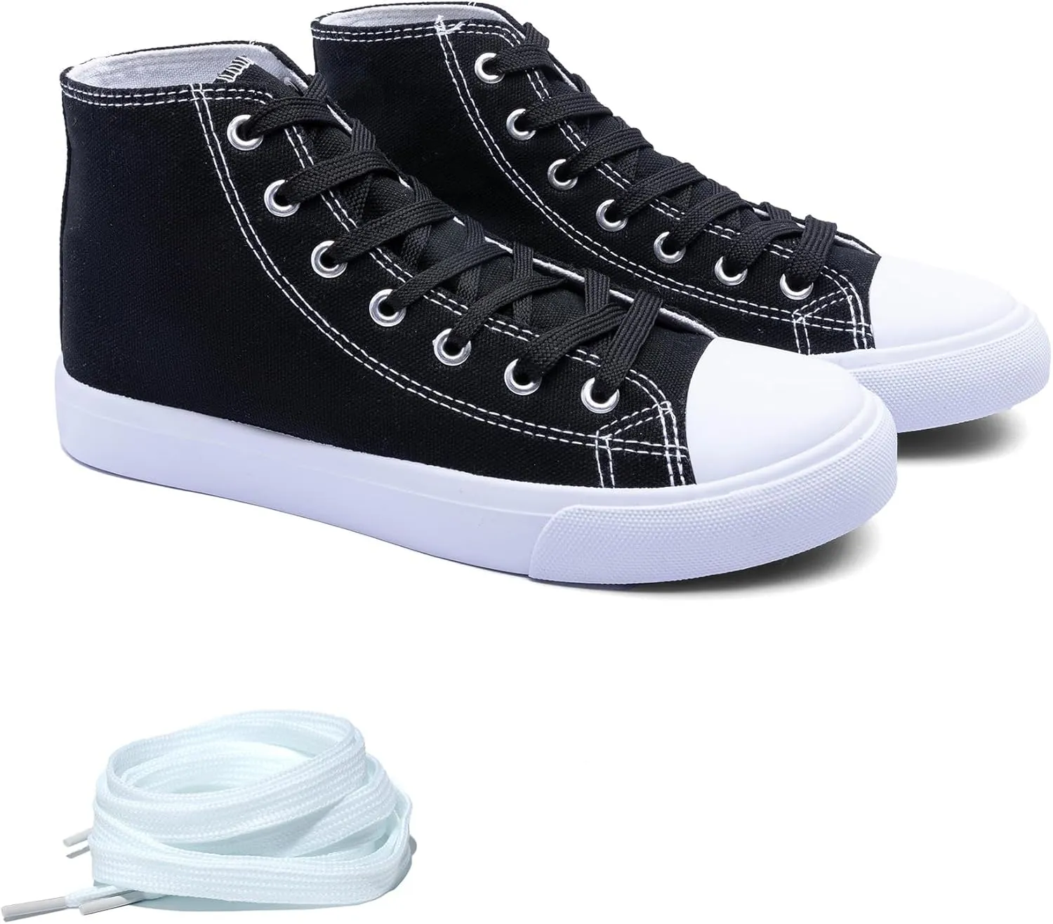 Women's High-Top Canvas Sneakers ?C Classic Lace-Up Casual Shoes with Extra Shoelaces ?C Comfortable, Stylish, and Durable