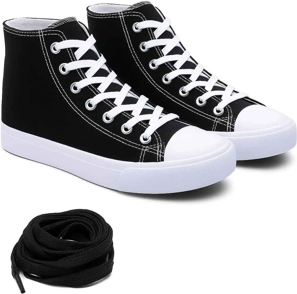 Women's High-Top Canvas Sneakers ?C Classic Lace-Up Casual Shoes with Extra Shoelaces ?C Comfortable, Stylish, and Durable