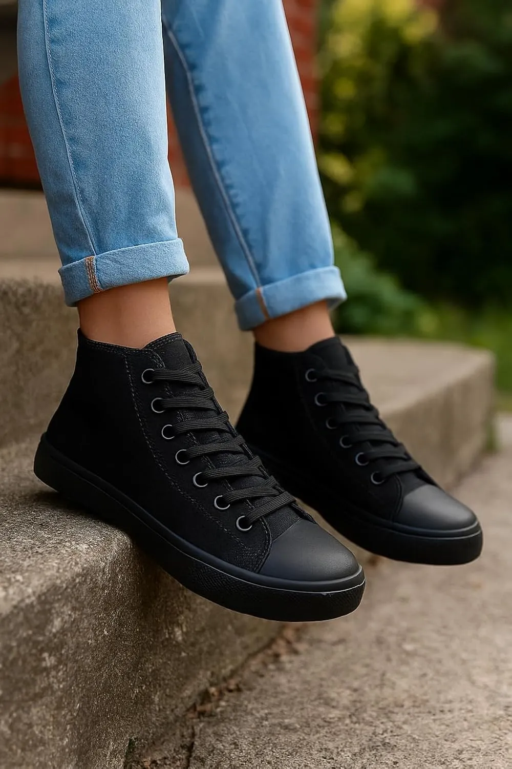 Women's High-Top Canvas Sneakers ?C Classic Lace-Up Casual Shoes with Extra Shoelaces ?C Comfortable, Stylish, and Durable