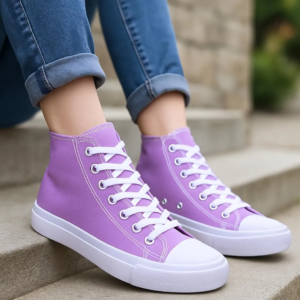 Women's High-Top Canvas Sneakers ?C Classic Lace-Up Casual Shoes with Extra Shoelaces ?C Comfortable, Stylish, and Durable