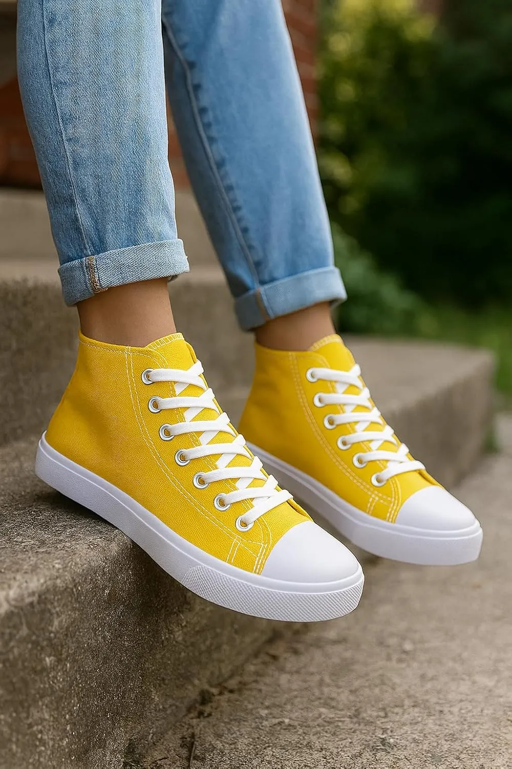 Women's High-Top Canvas Sneakers ?C Classic Lace-Up Casual Shoes with Extra Shoelaces ?C Comfortable, Stylish, and Durable