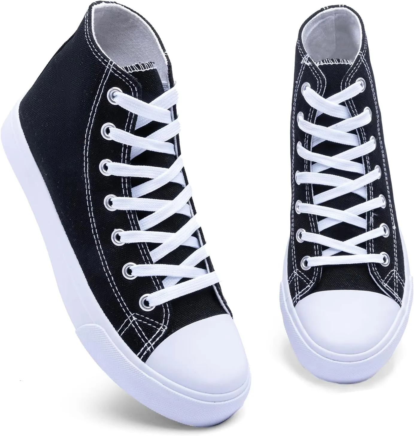 Women's High-Top Canvas Sneakers ?C Classic Lace-Up Casual Shoes with Extra Shoelaces ?C Comfortable, Stylish, and Durable