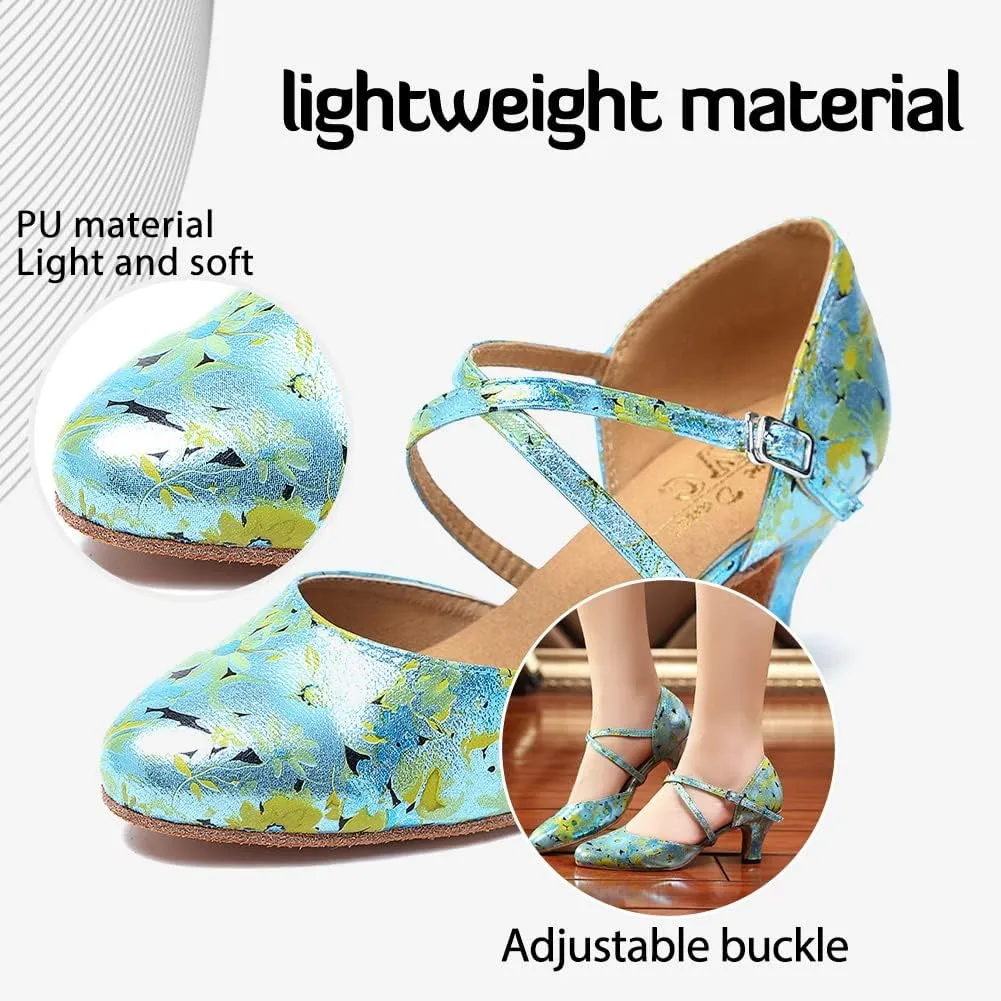 Women's Latin Ballroom Dance Shoes Closed Toe Character Modern Tango Salsa Dancing Pump with Cross Strap,Model L246