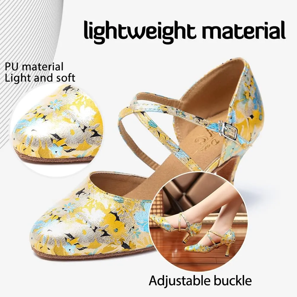 Women's Latin Ballroom Dance Shoes Closed Toe Character Modern Tango Salsa Dancing Pump with Cross Strap,Model L246