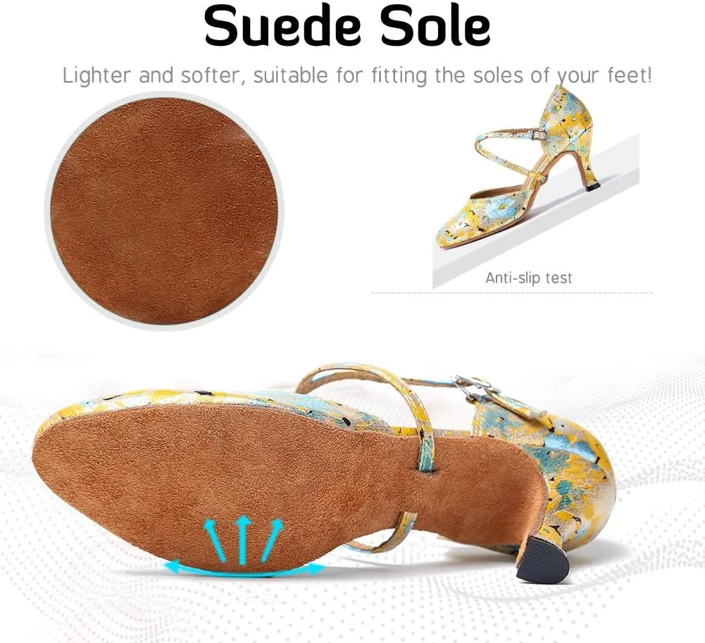 Women's Latin Ballroom Dance Shoes Closed Toe Character Modern Tango Salsa Dancing Pump with Cross Strap,Model L246