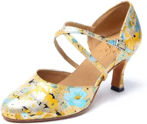 Women's Latin Ballroom Dance Shoes Closed Toe Character Modern Tango Salsa Dancing Pump with Cross Strap,Model L246