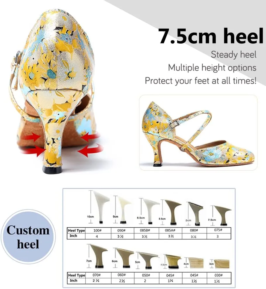 Women's Latin Ballroom Dance Shoes Closed Toe Character Modern Tango Salsa Dancing Pump with Cross Strap,Model L246