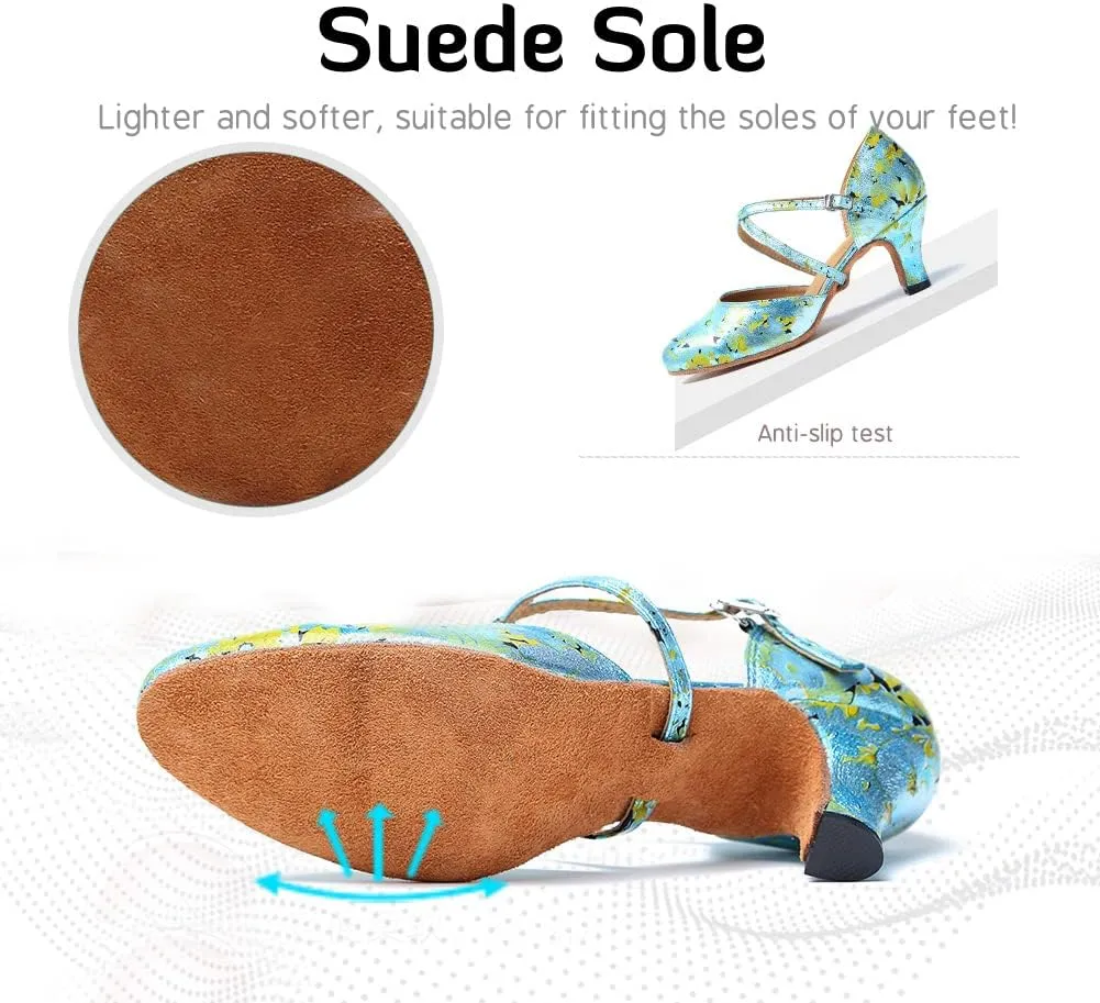 Women's Latin Ballroom Dance Shoes Closed Toe Character Modern Tango Salsa Dancing Pump with Cross Strap,Model L246