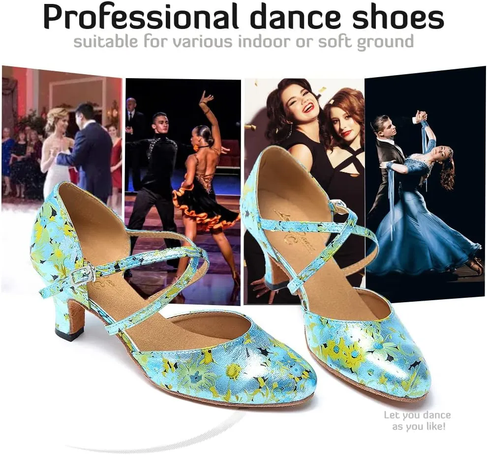 Women's Latin Ballroom Dance Shoes Closed Toe Character Modern Tango Salsa Dancing Pump with Cross Strap,Model L246
