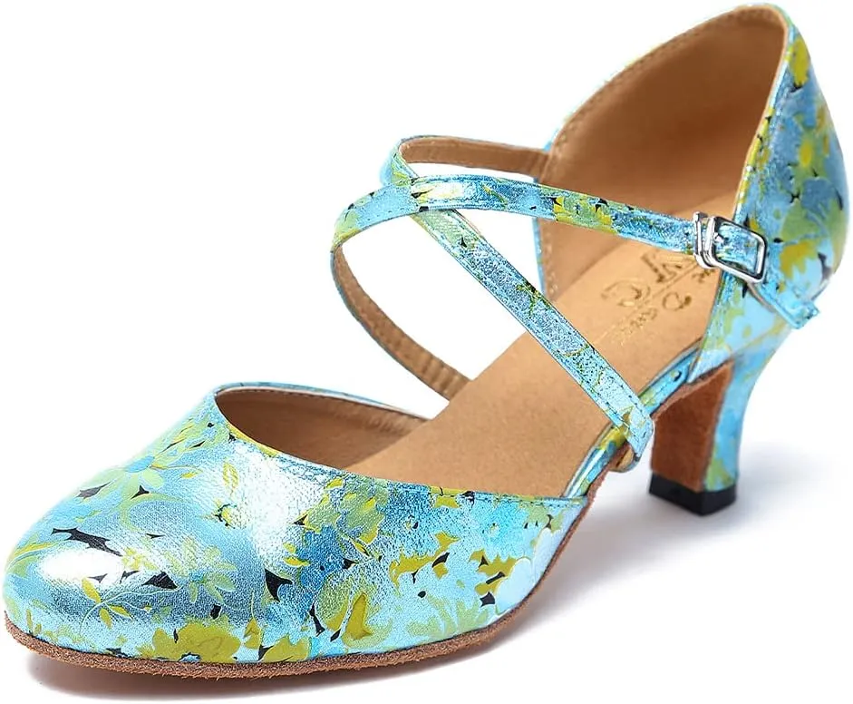 Women's Latin Ballroom Dance Shoes Closed Toe Character Modern Tango Salsa Dancing Pump with Cross Strap,Model L246