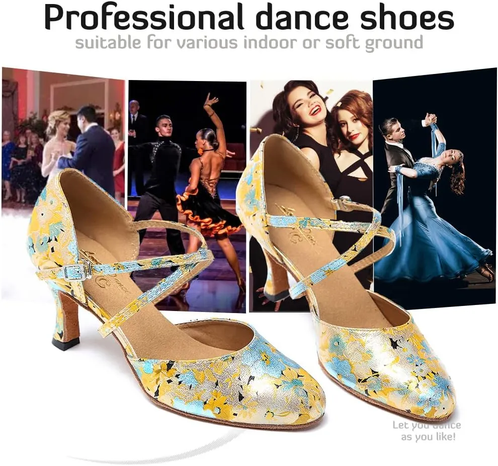 Women's Latin Ballroom Dance Shoes Closed Toe Character Modern Tango Salsa Dancing Pump with Cross Strap,Model L246