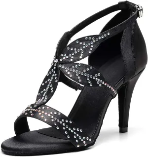 Women's Latin Dance Shoes Rhinestones Salsa Ballroom Practice Party Wedding Dancing Shoes,Model-QJW1049