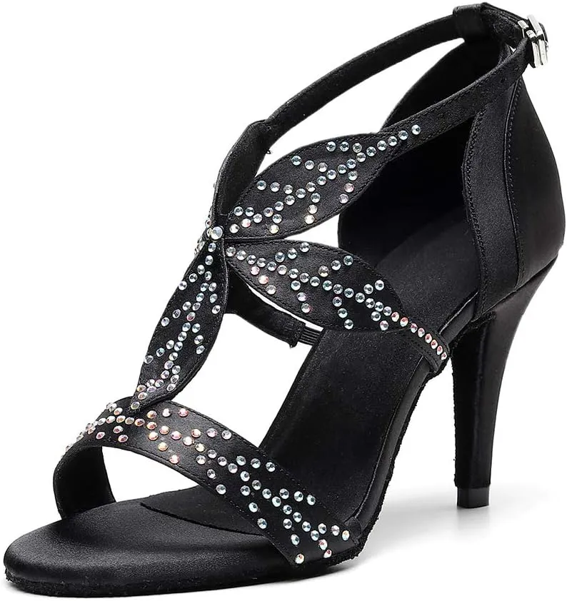 Women's Latin Dance Shoes Rhinestones Salsa Ballroom Practice Party Wedding Dancing Shoes,Model-QJW1049