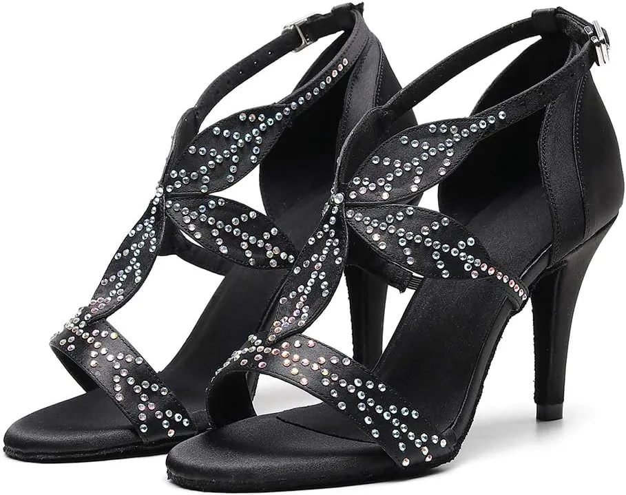 Women's Latin Dance Shoes Rhinestones Salsa Ballroom Practice Party Wedding Dancing Shoes,Model-QJW1049
