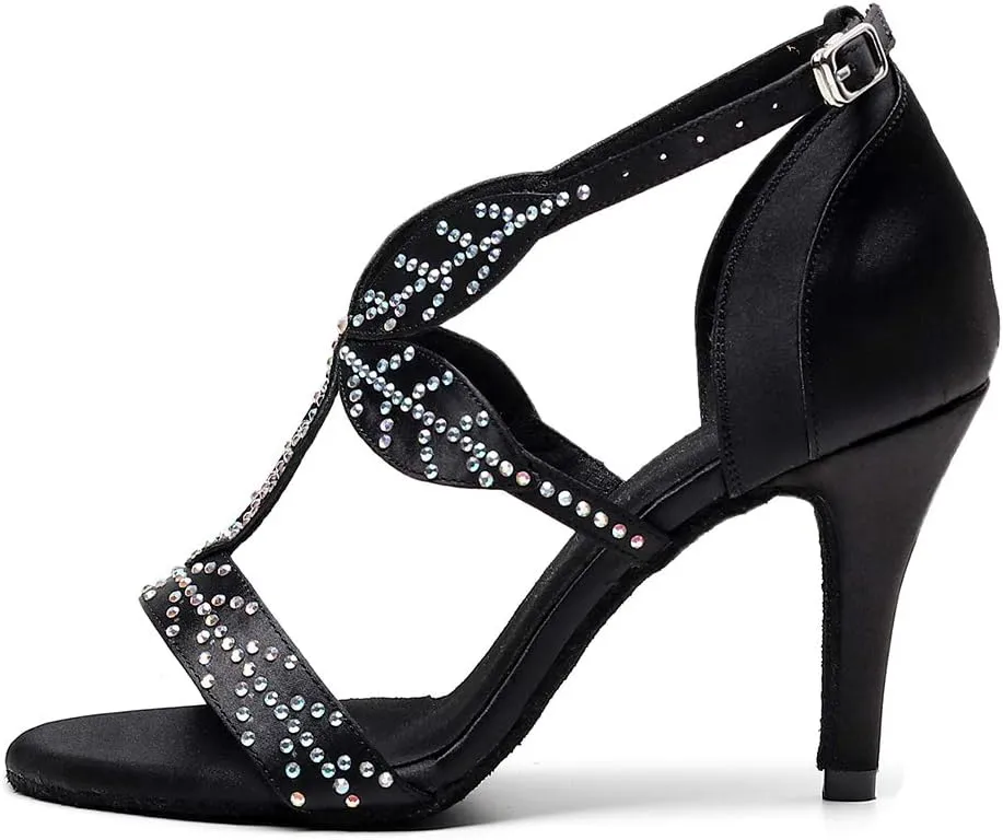 Women's Latin Dance Shoes Rhinestones Salsa Ballroom Practice Party Wedding Dancing Shoes,Model-QJW1049