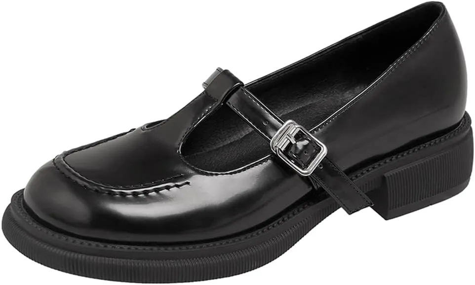 Women's Mary Jane T-Strap Oxford Shoes Flats Vintage Square Toe Leather Low Heel Girls Dress Shoe