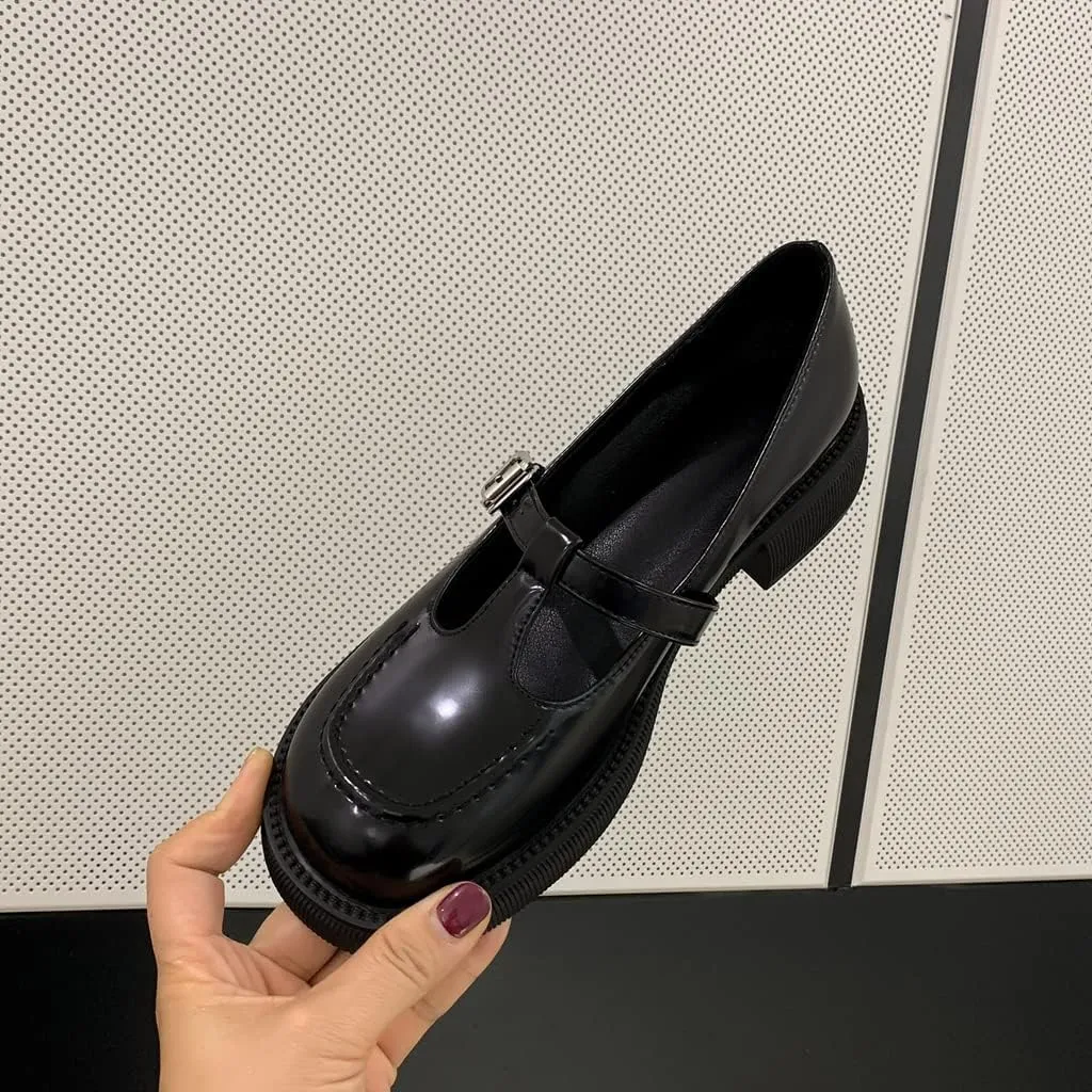 Women's Mary Jane T-Strap Oxford Shoes Flats Vintage Square Toe Leather Low Heel Girls Dress Shoe