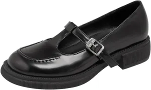 Women's Mary Jane T-Strap Oxford Shoes Flats Vintage Square Toe Leather Low Heel Girls Dress Shoe