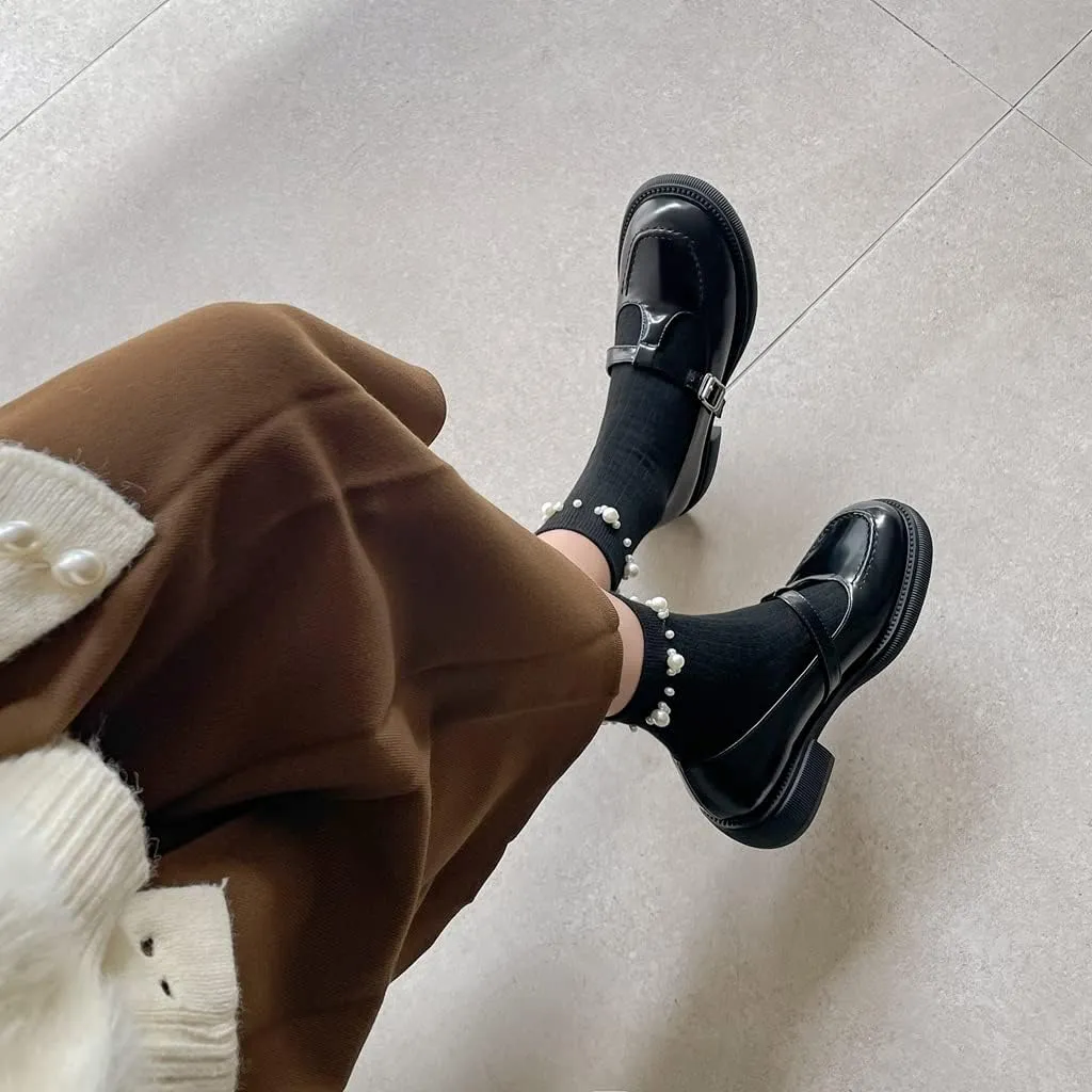 Women's Mary Jane T-Strap Oxford Shoes Flats Vintage Square Toe Leather Low Heel Girls Dress Shoe